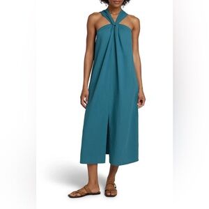Faherty Bay Twist Halter Teal Sleeveless Dress